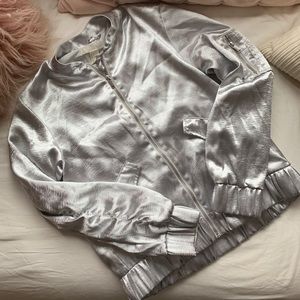 Silver Satin Bomber Jacket